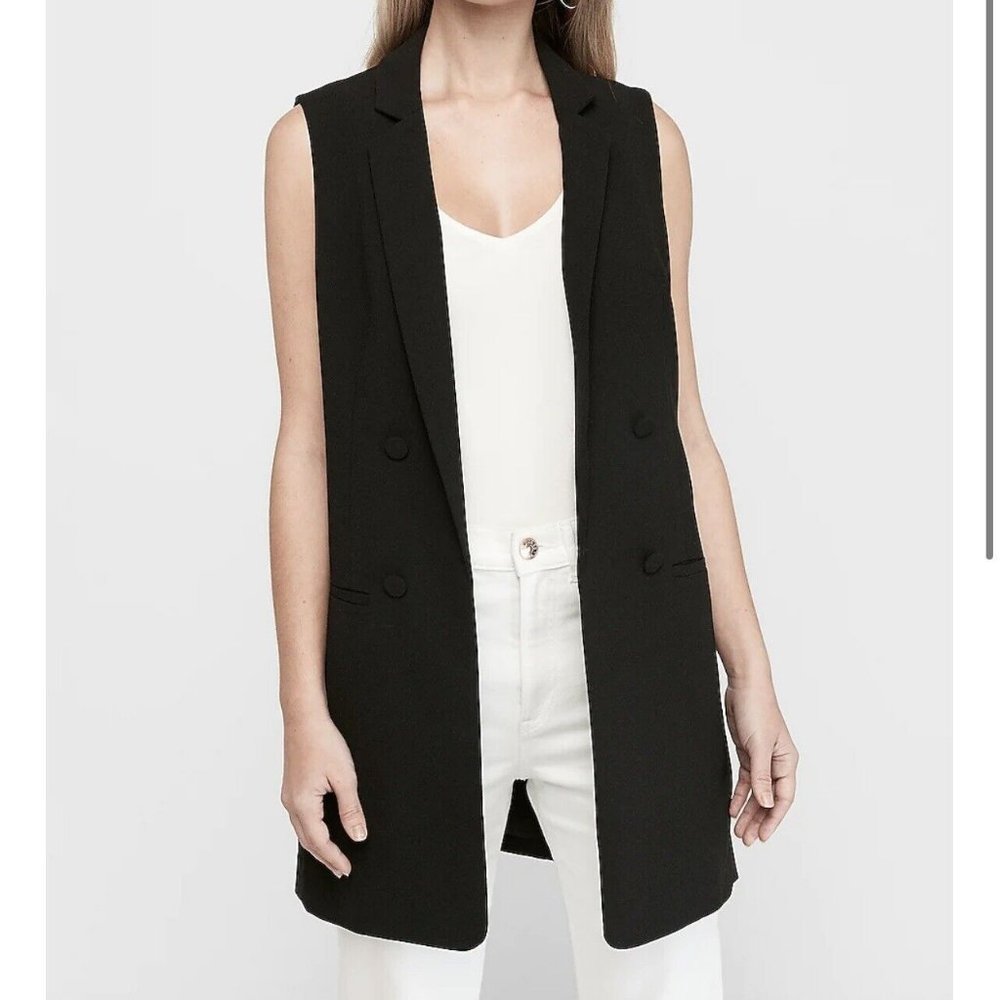 Express Faux Double Breasted Vest in Pitch Black